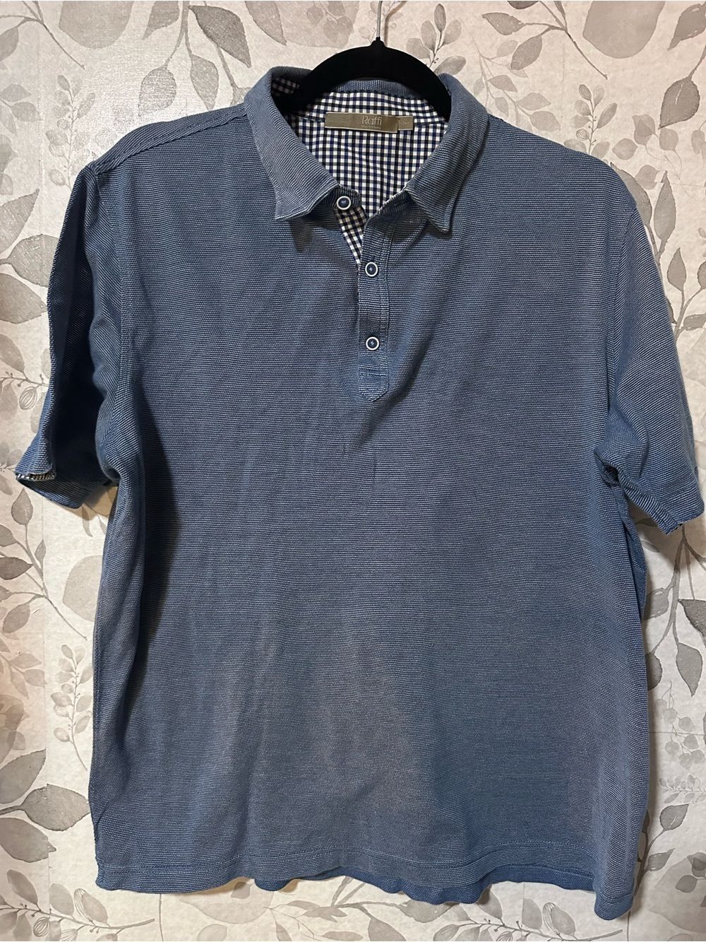 Raffi Linea Uomo Polo Contrast Gingham Collar Large Casual Smart Cotton Golf
